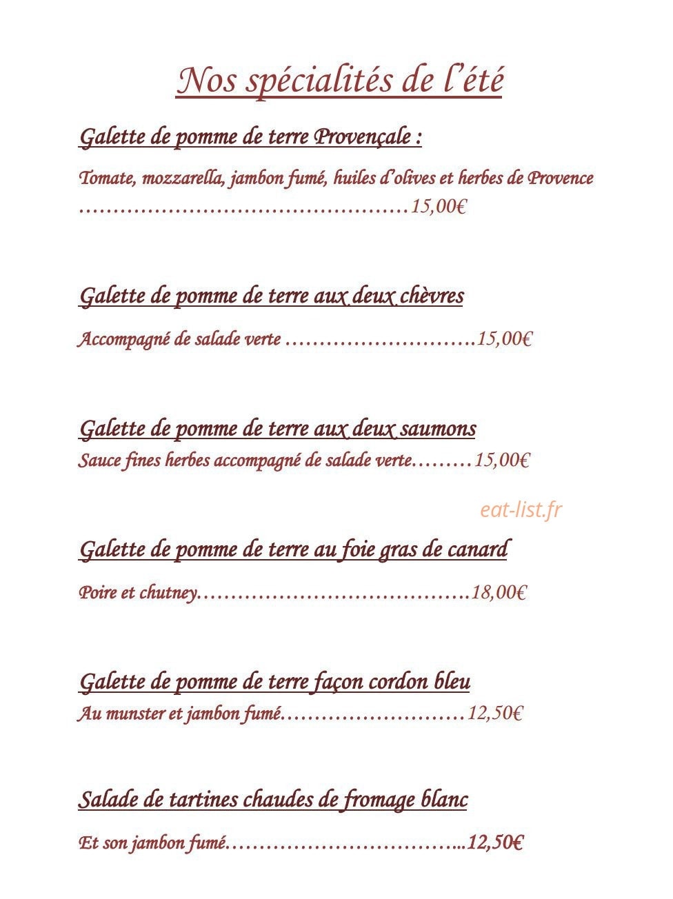 Auberge Katz — carte page 2