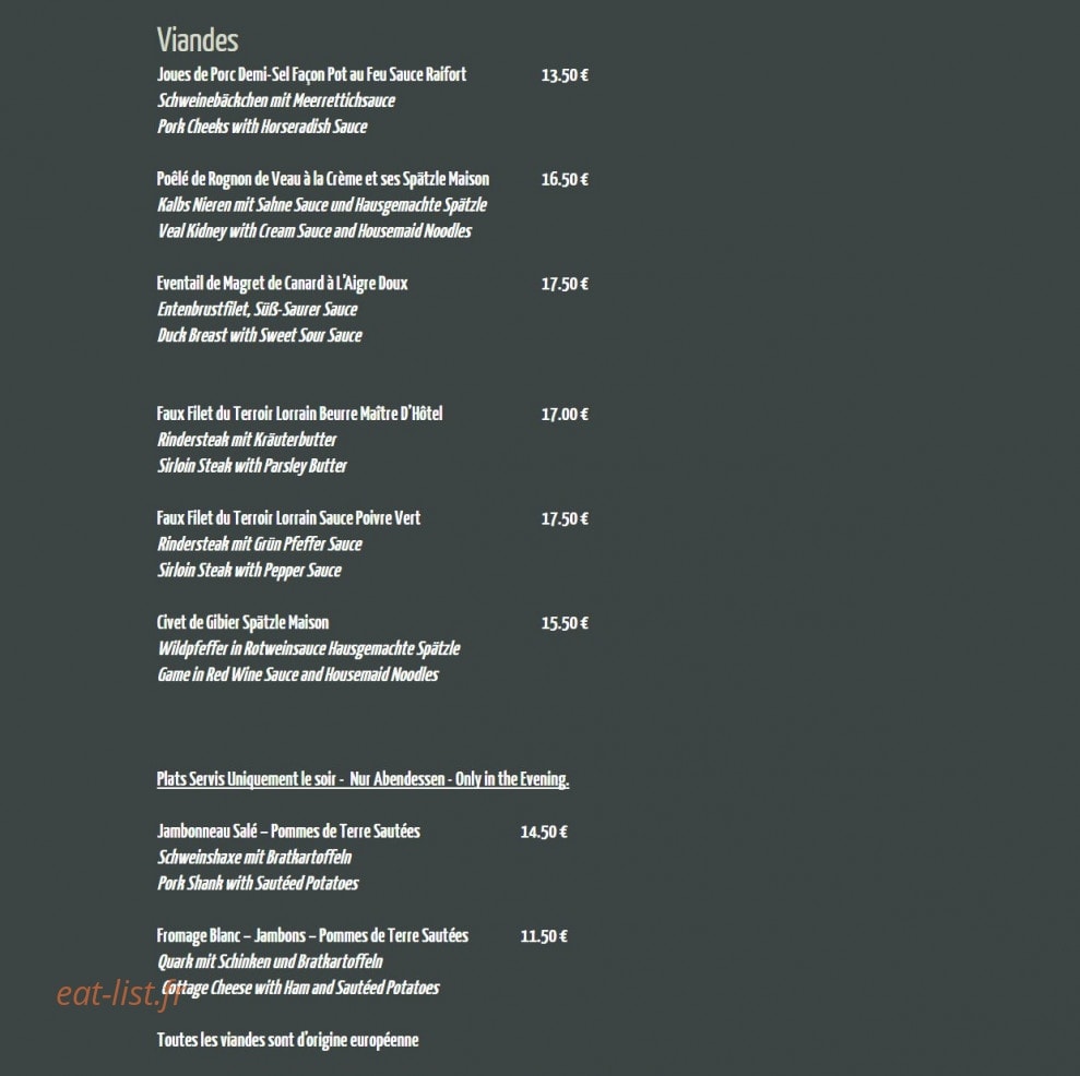 Hôtel Restaurant Des Vosges — carte page 2
