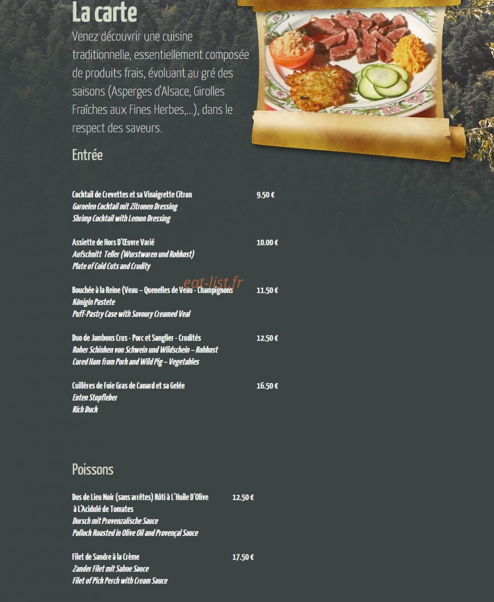 Hôtel Restaurant Des Vosges — carte page 1