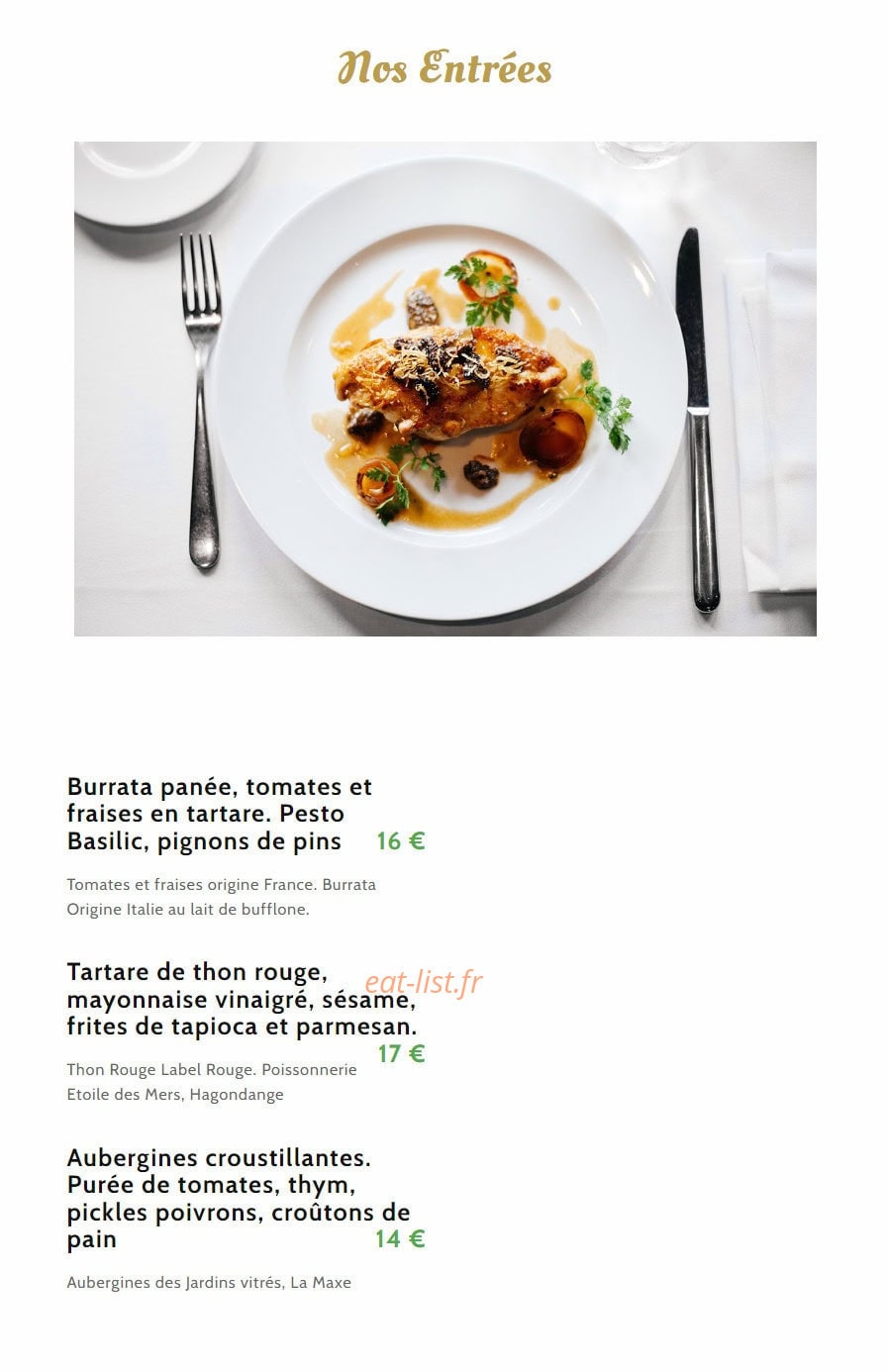 L’atelier restaurant — carte page 1