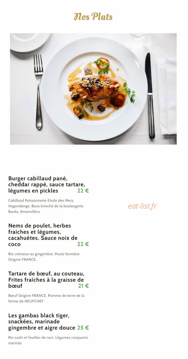 L’atelier restaurant — carte page 2
