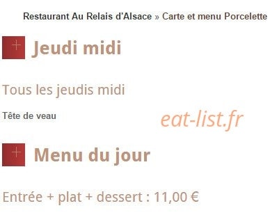 Au Relais d'Alsace — carte page 1