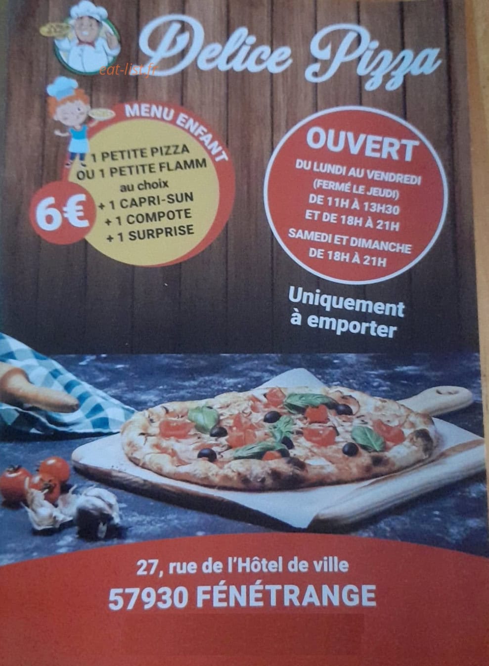 Délice Pizza — carte page 1