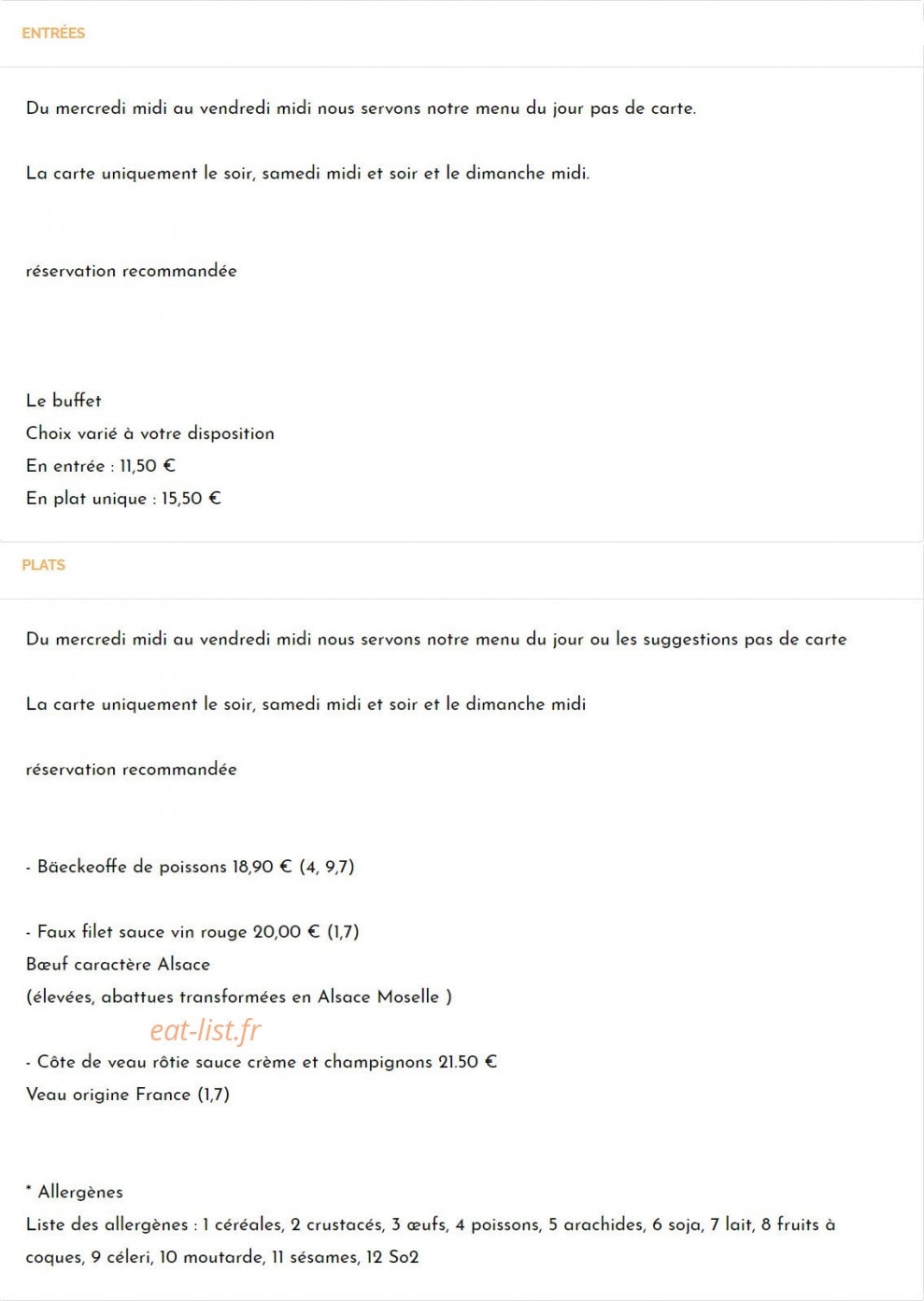 Auberge des Mesanges — carte page 2