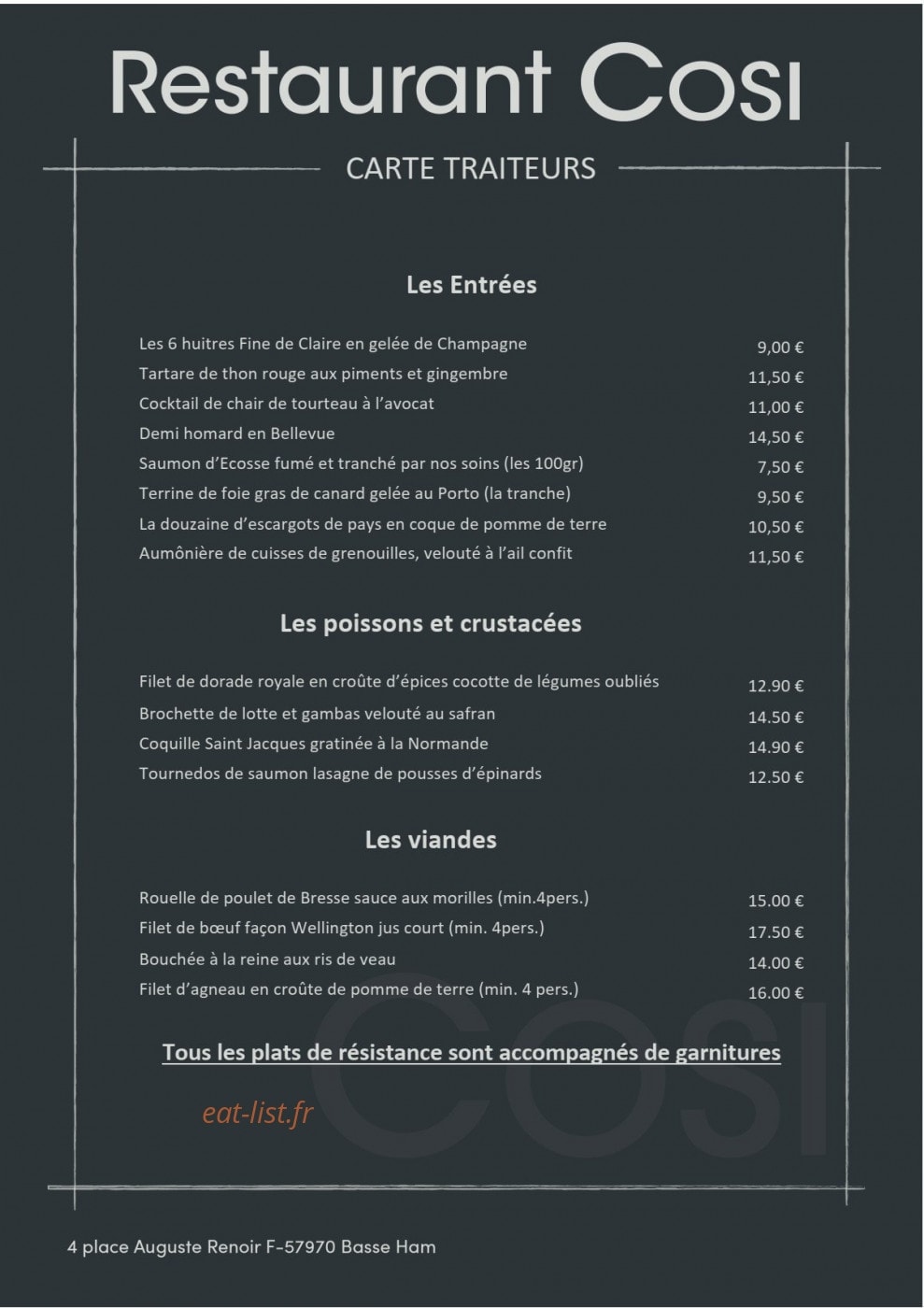 Cosi à Basse Ham - menu et photos