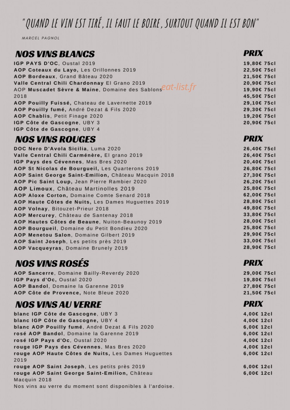 Bar Le Lion d’or — carte page 4