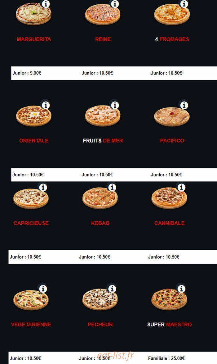 Pizza Maestro — carte page 1