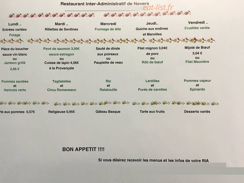 Restaurant Administratif — carte page 1
