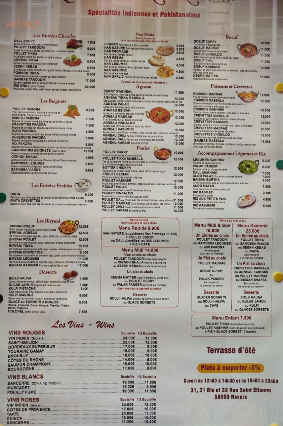 Restaurant Le kashmir — carte page 1