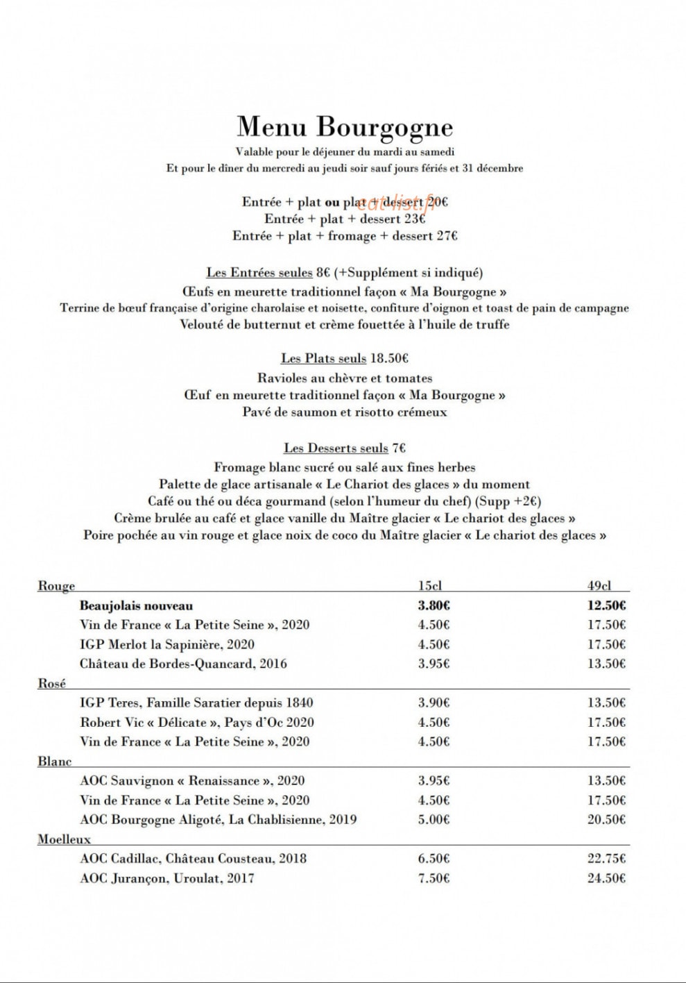 Bistro Ma Bourgogne — carte page 2