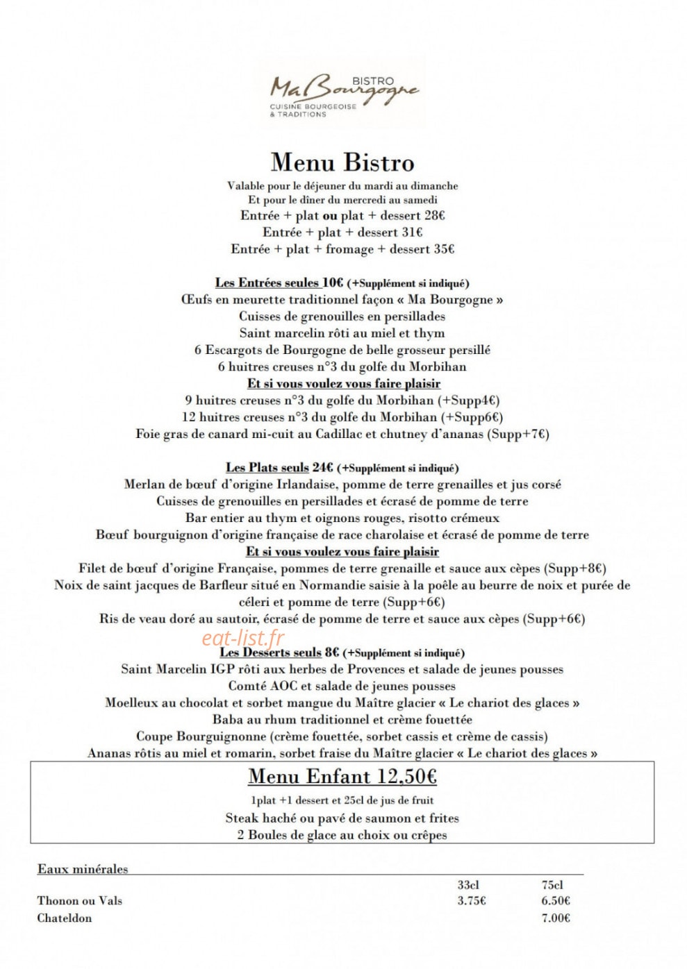 Bistro Ma Bourgogne — carte page 1