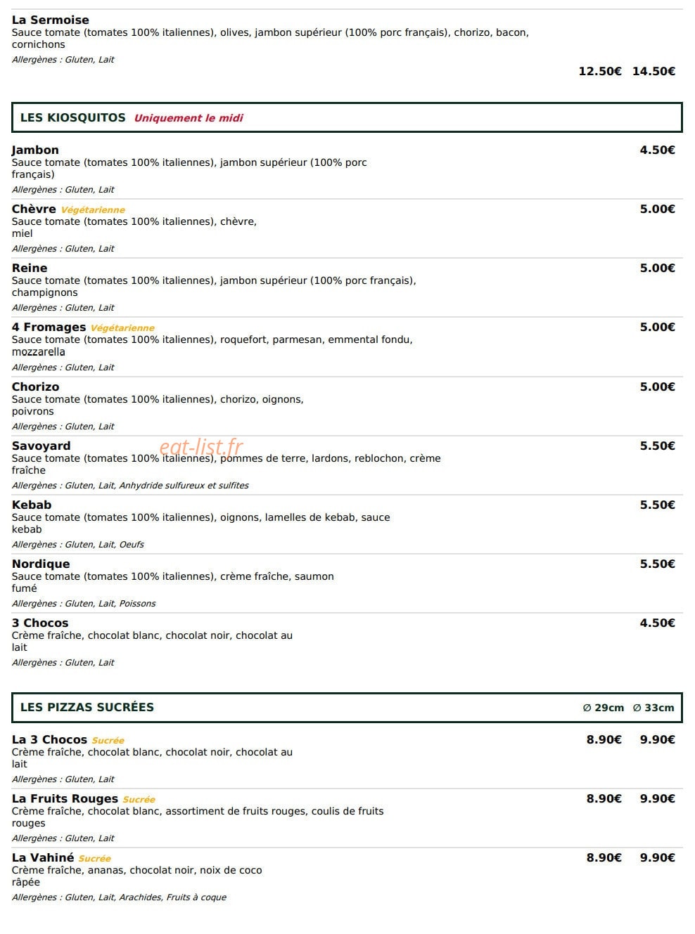 Le Kiosque à Pizzas — carte page 4