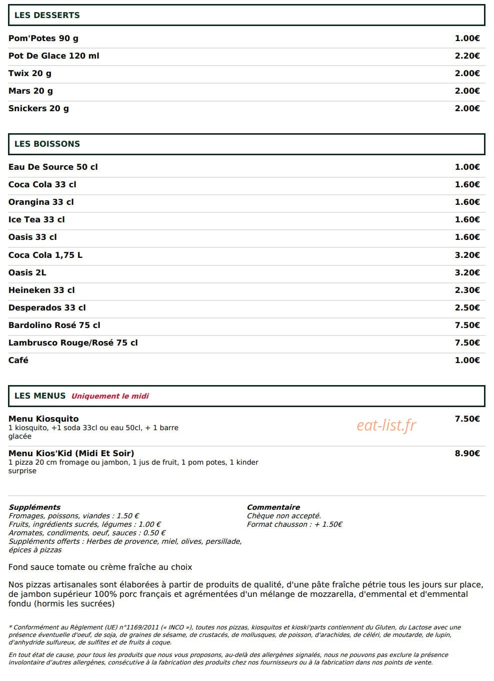 Le Kiosque à Pizzas — carte page 5