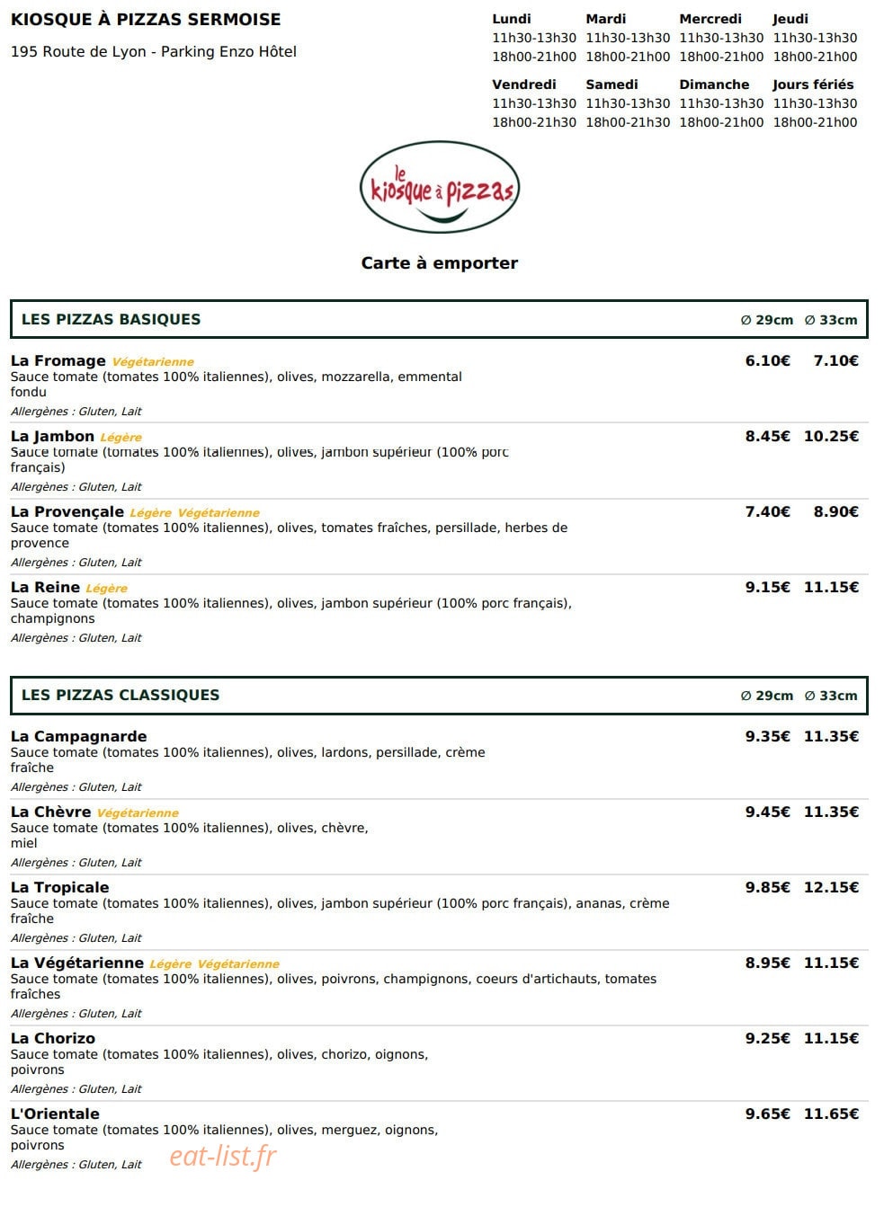 Le Kiosque à Pizzas — carte page 1