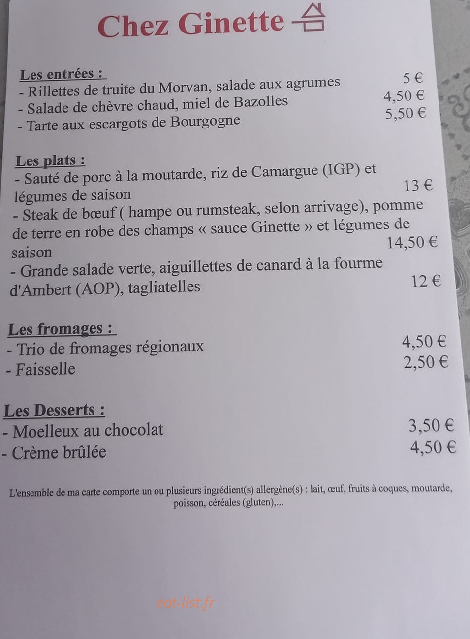 Chez Ginette — carte page 1