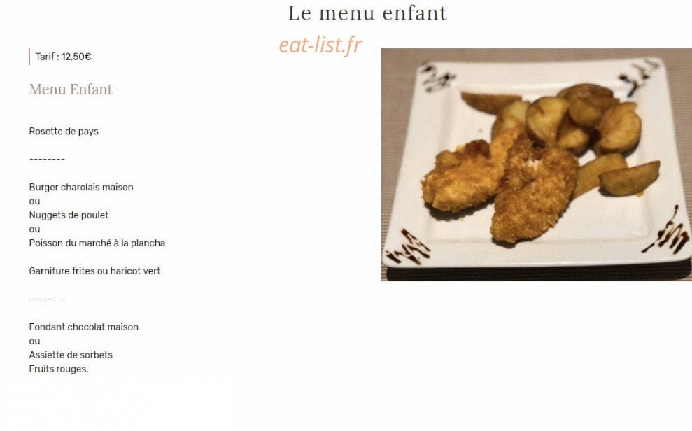 Carte et menu de Au Vieux Morvan à Chateau Chinon Ville — Menu enfant