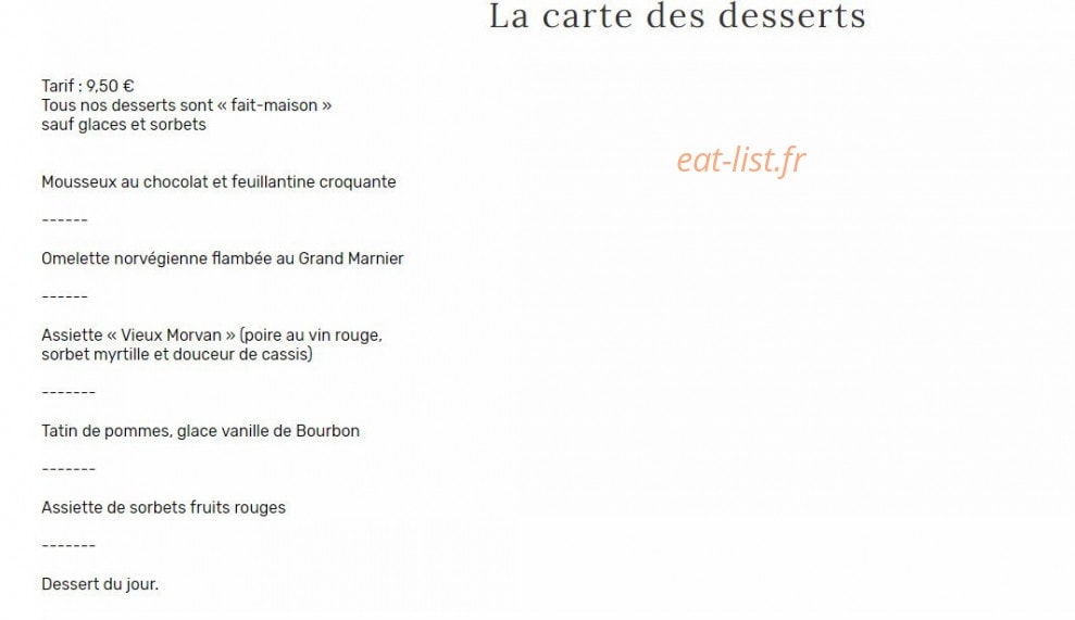 Carte et menu de Au Vieux Morvan à Chateau Chinon Ville — desserts