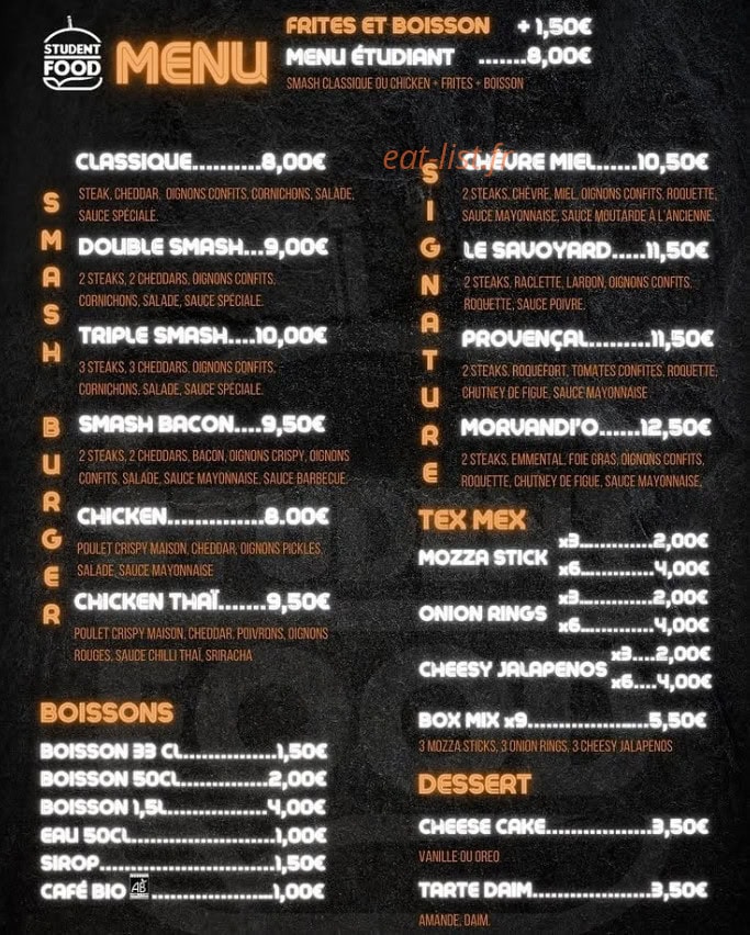 Student Food — carte page 2