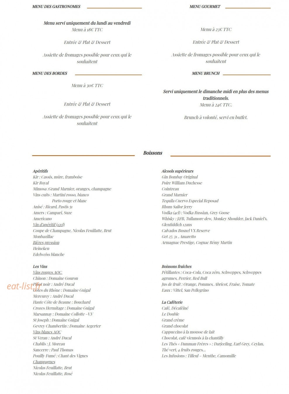 La Table des Bordes — carte page 1