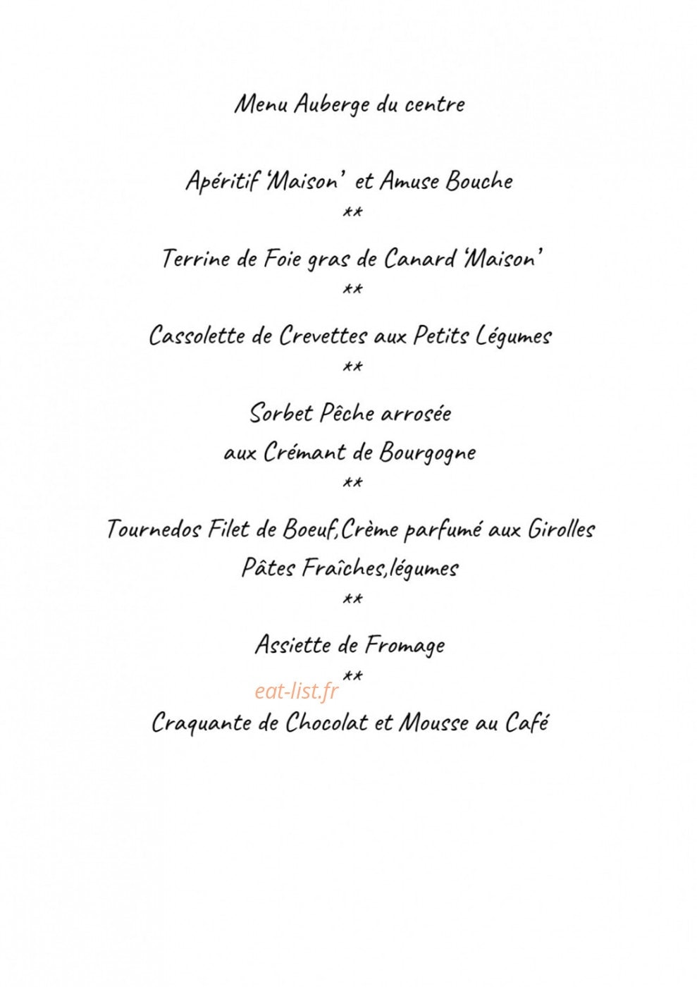 Auberge du Centre — carte page 1