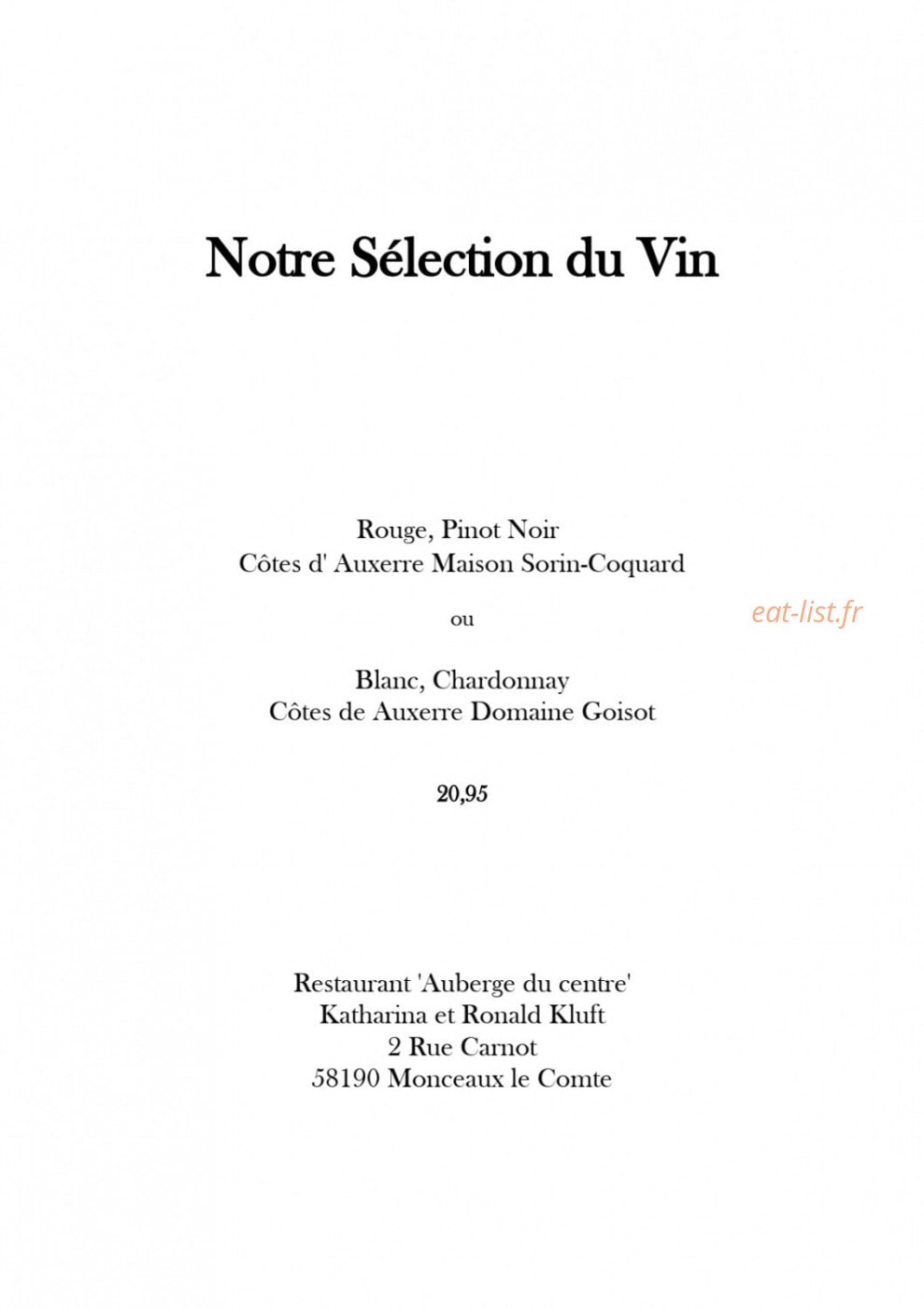 Auberge du Centre — carte page 3