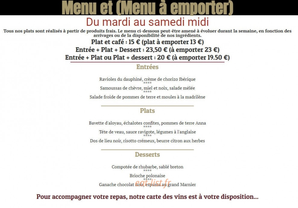 Bistrot d'Anatole — carte page 1