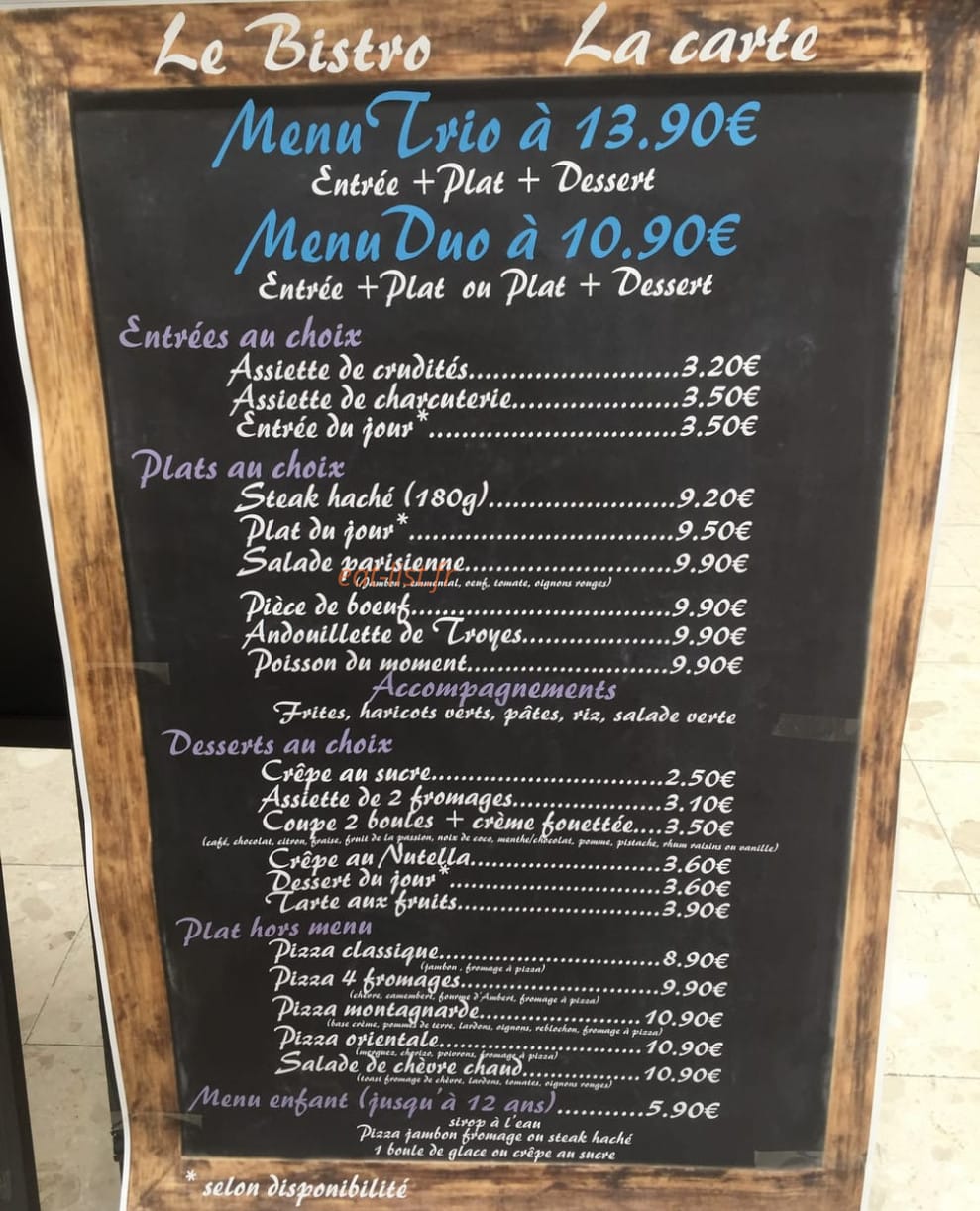 Le Bistro — carte page 1