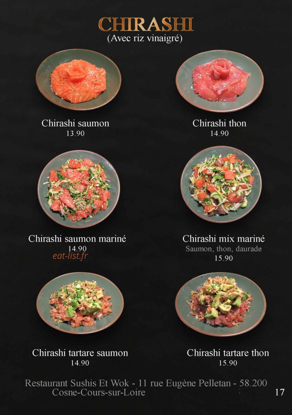 Carte et menu de Sushis et Wok à Cosne Cours sur Loire — Les chirashis