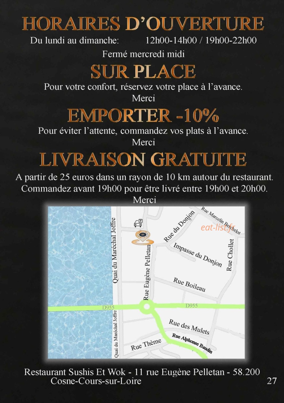 Carte et menu de Sushis et Wok à Cosne Cours sur Loire — Les infotmations