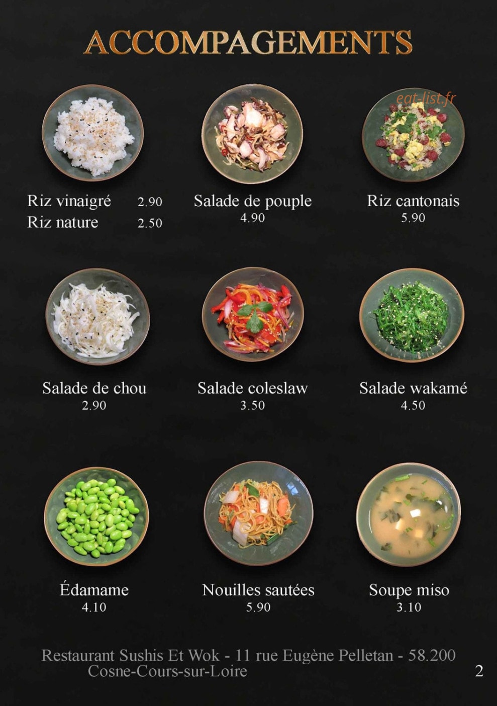 Carte et menu de Sushis et Wok à Cosne Cours sur Loire — Les accompagnements
