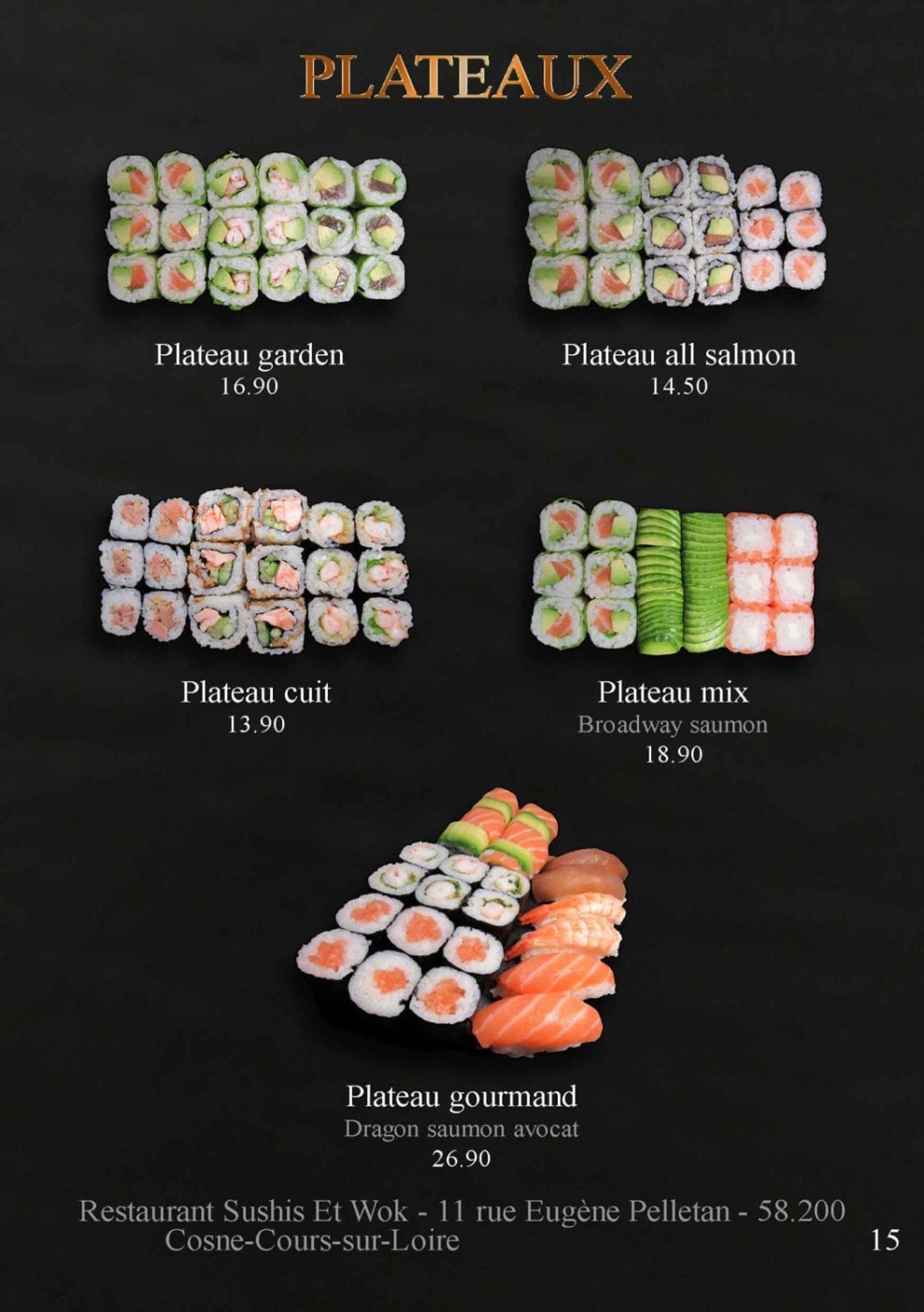 Carte et menu de Sushis et Wok à Cosne Cours sur Loire — Les plateaux suite