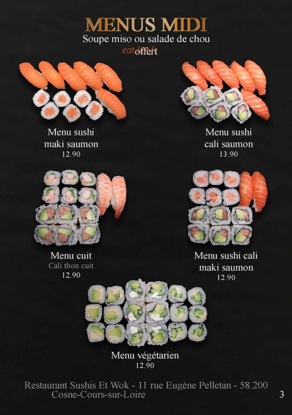Carte et menu de Sushis et Wok à Cosne Cours sur Loire — Les menus midis