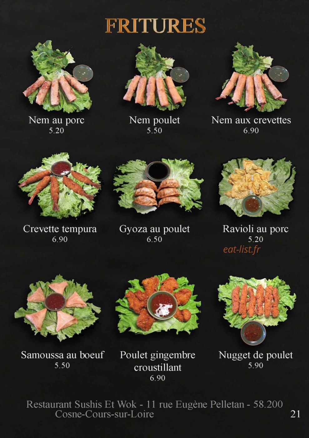 Carte et menu de Sushis et Wok à Cosne Cours sur Loire — Les fritures