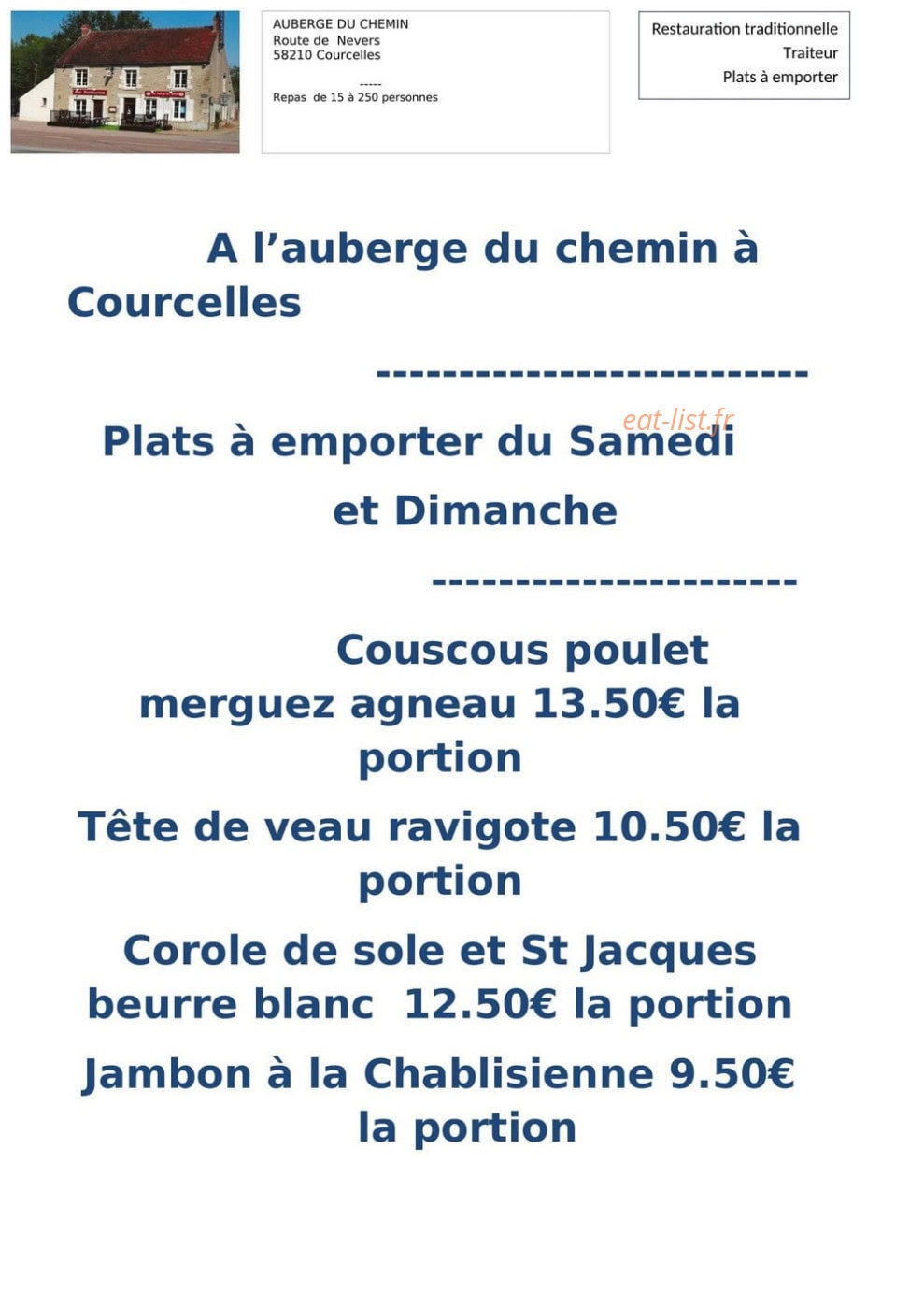 Auberge Du Chemin — carte page 1