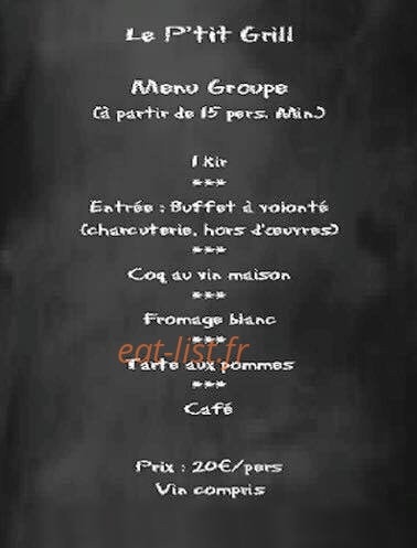 Carte et menu de Le P'tit Grill à Montsauche les Settons — Menu groupe