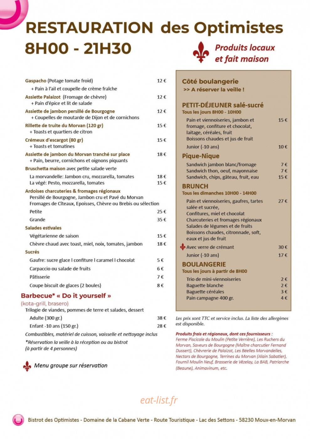 Bistrot des Optimistes — carte page 1