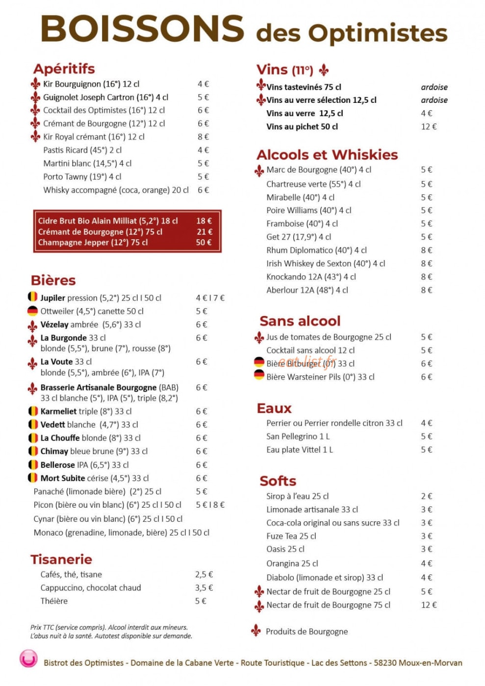 Bistrot des Optimistes — carte page 2
