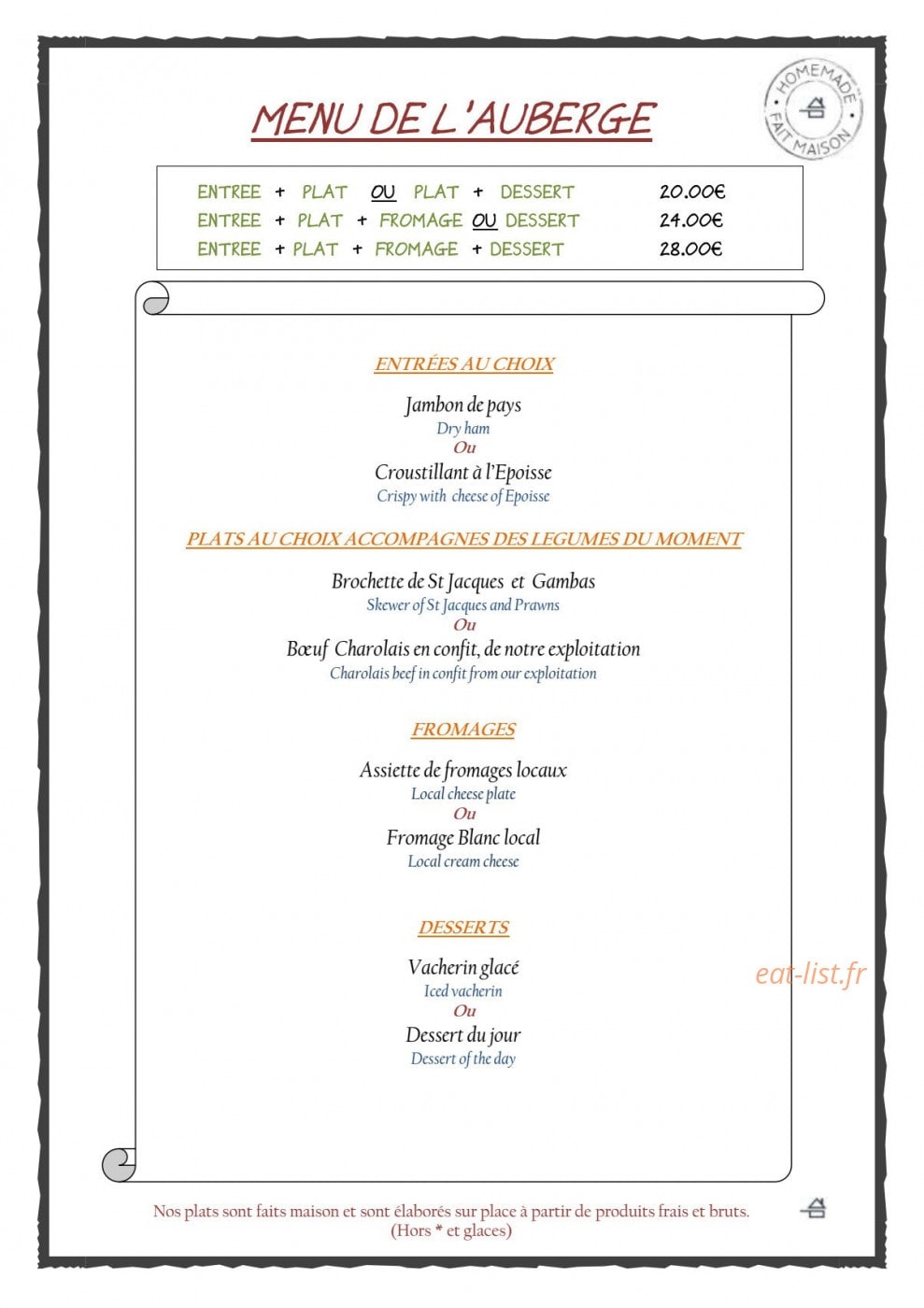 La Vieille Auberge du Lac — carte page 2
