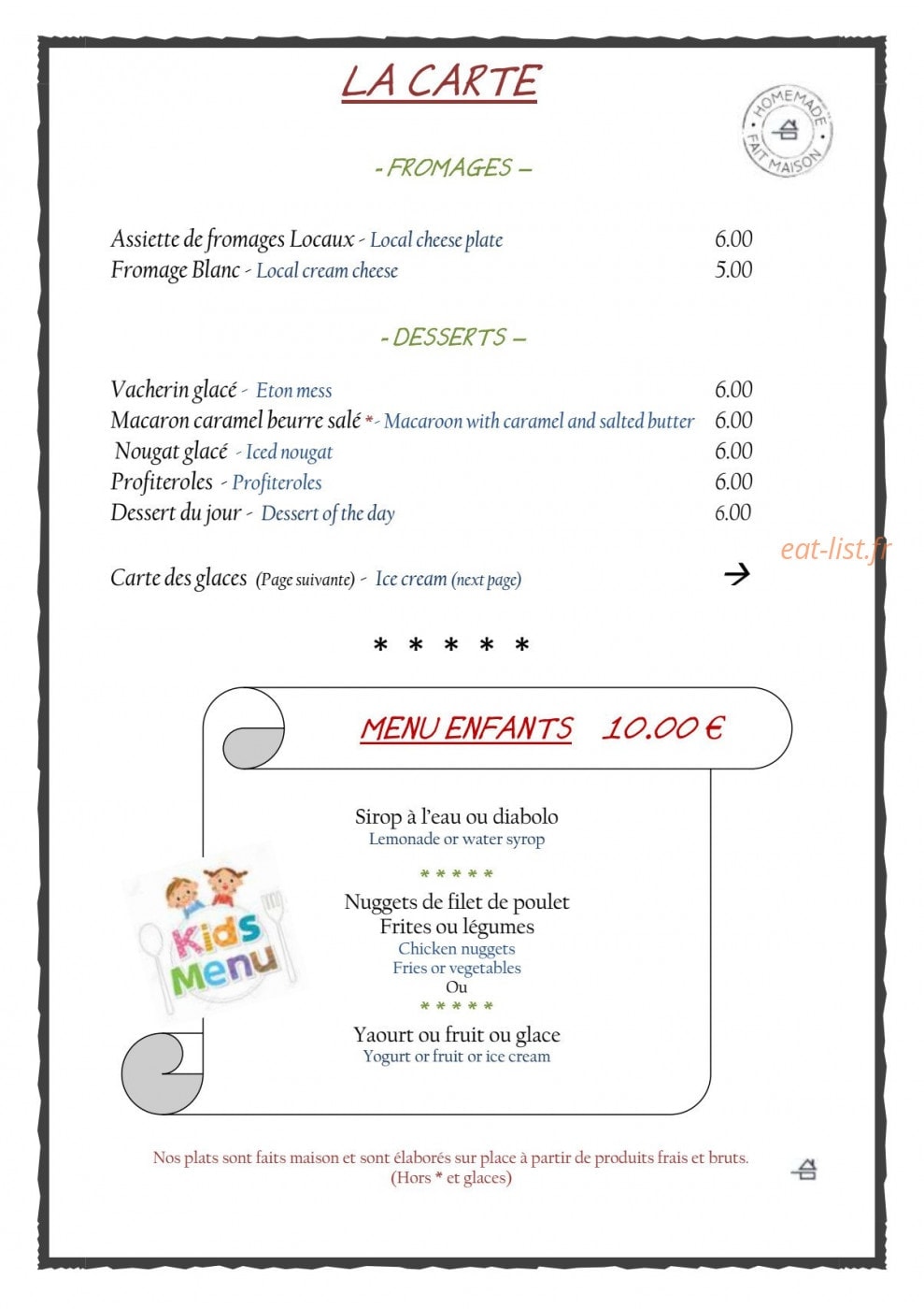 La Vieille Auberge du Lac — carte page 4