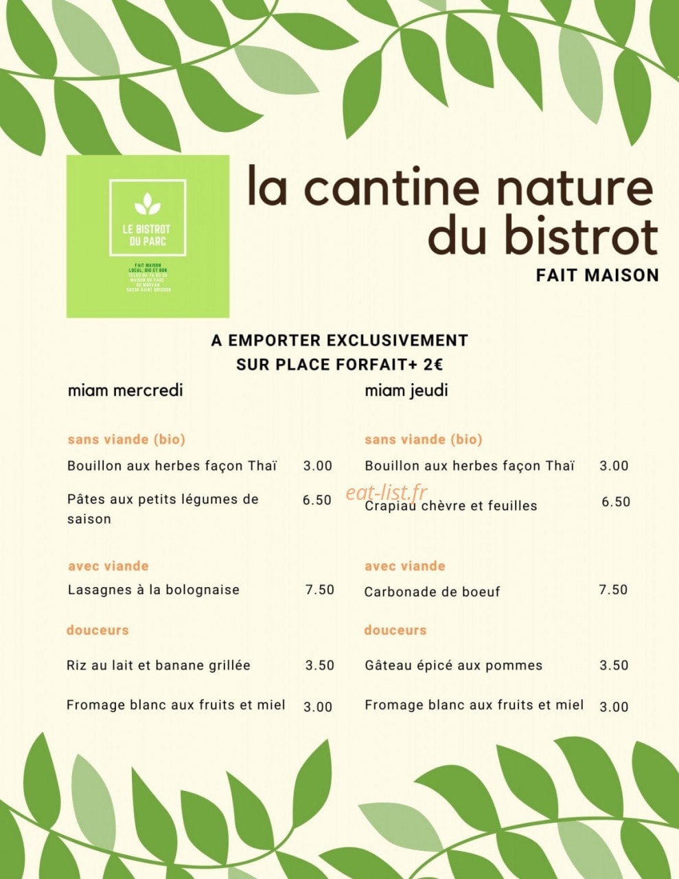 Le Bistrot du Parc — carte page 1