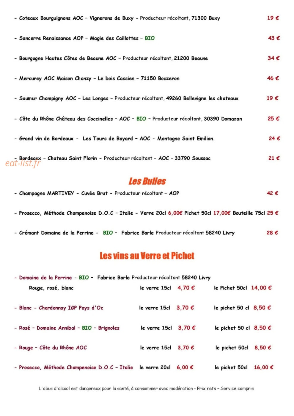Le Chat Vert — carte page 6