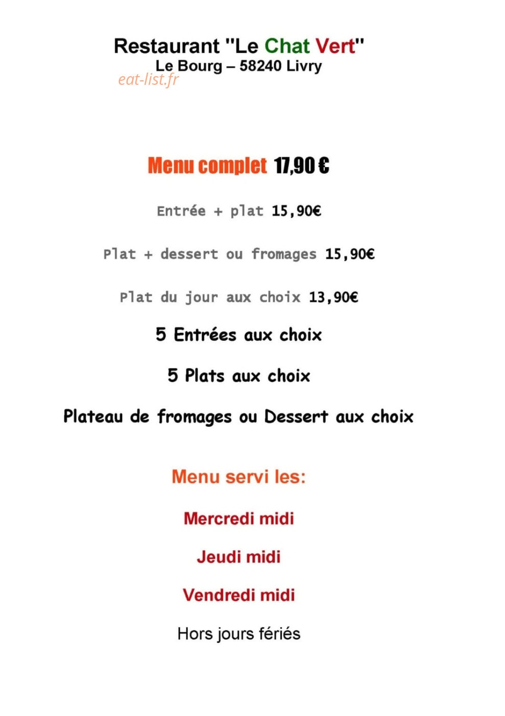 Le Chat Vert — carte page 1