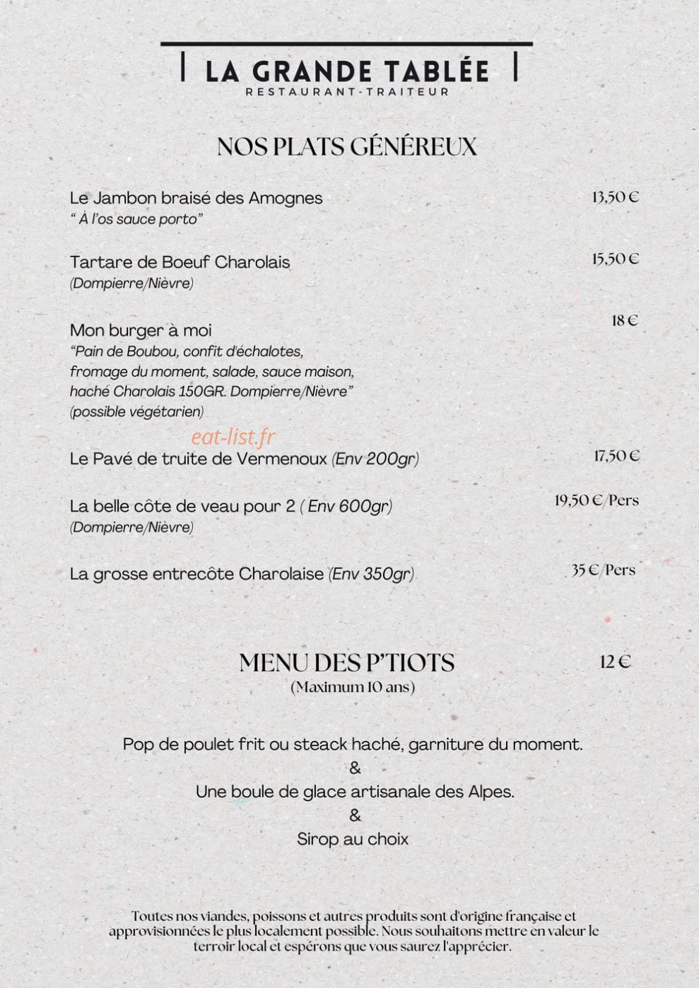La grande tablée — carte page 3