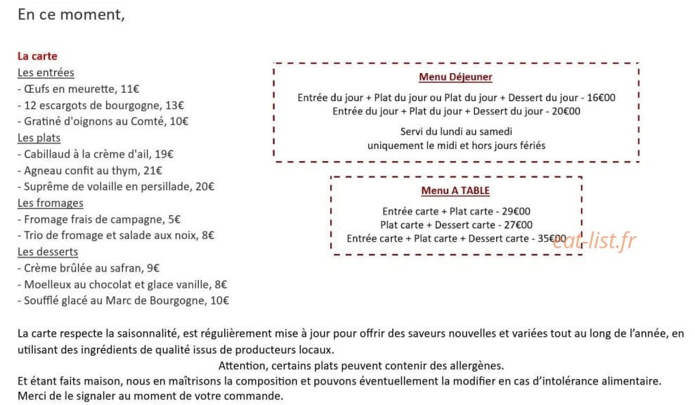 A Table — carte page 1