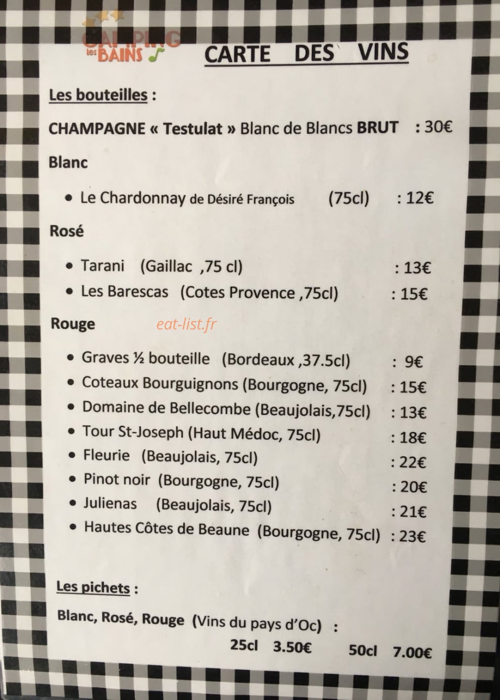 Brasserie des Bains — carte page 5