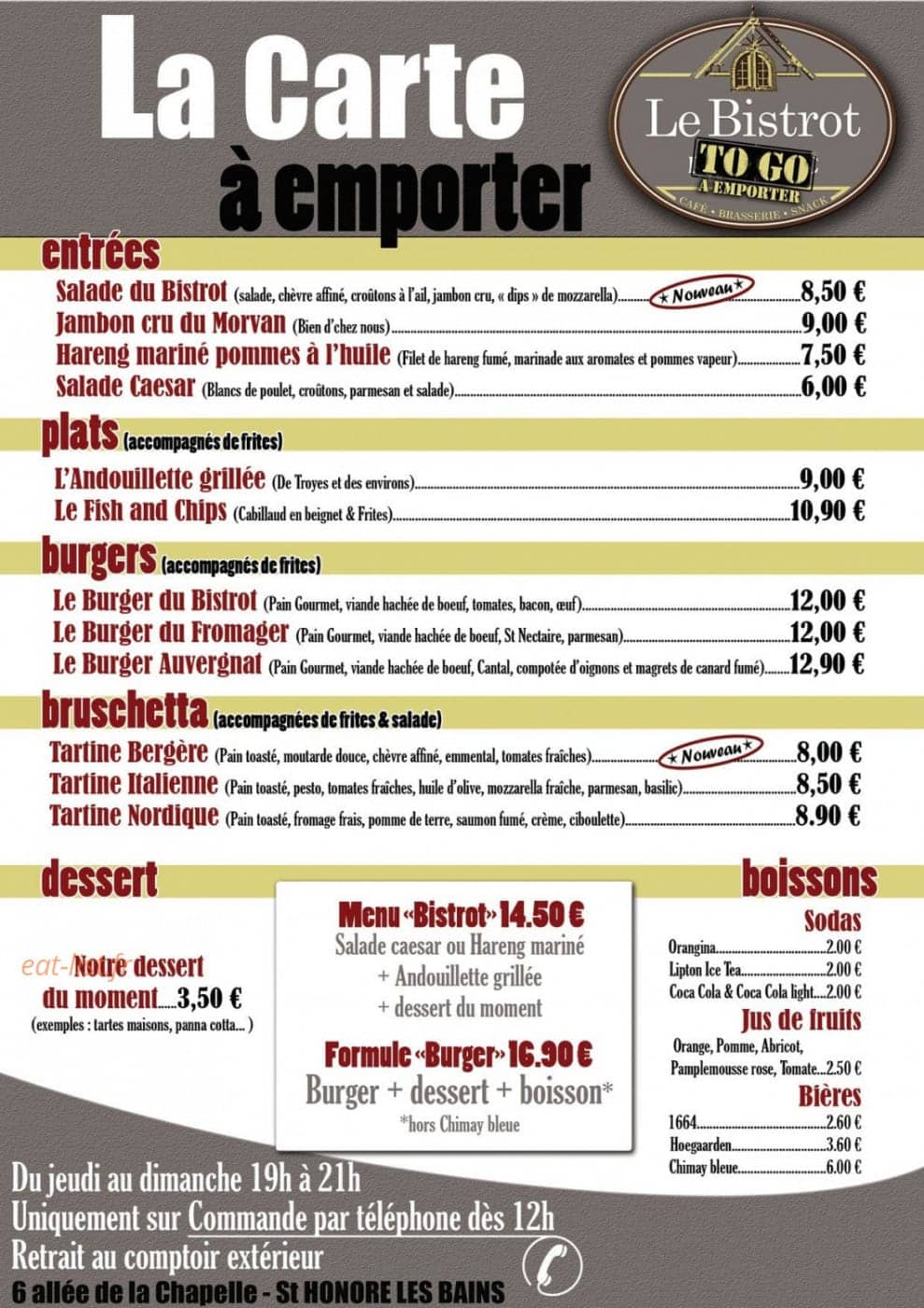 Le Bistrot du Parc — carte page 1