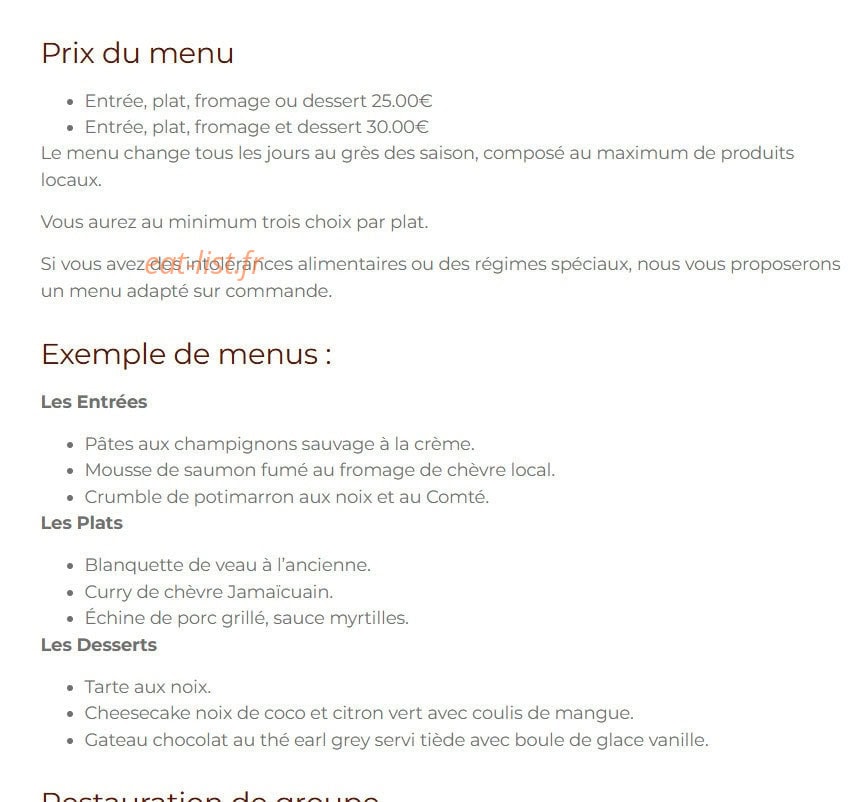 La Petite Auberge — carte page 1
