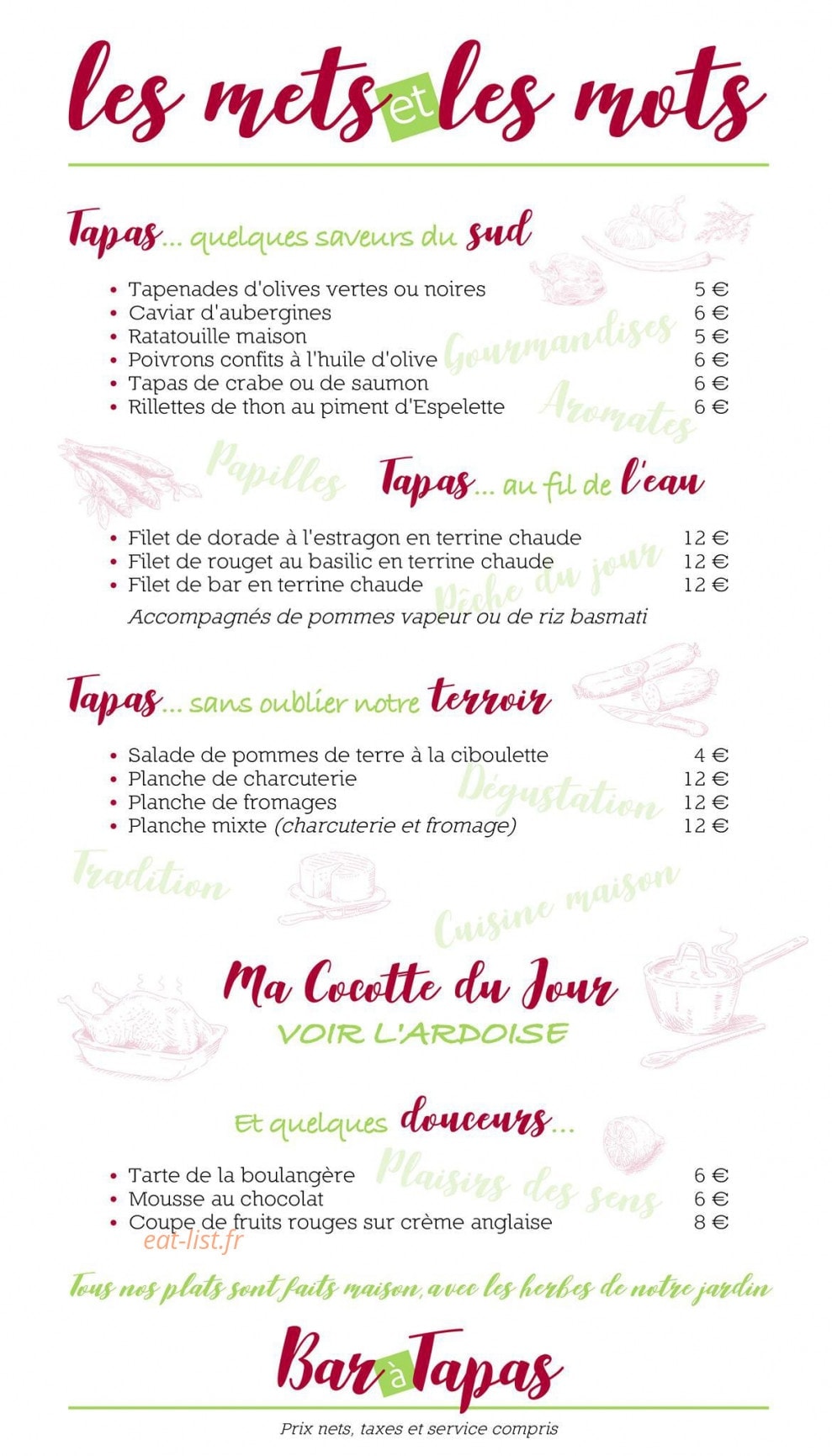 Les Mets et Les Mots — carte page 1