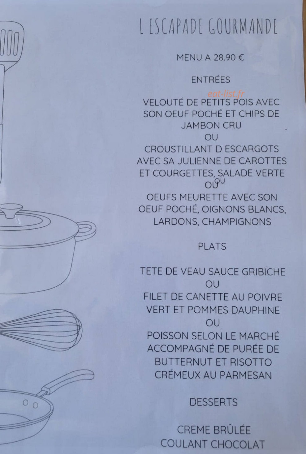 L'Escapade Gourmande — carte page 1