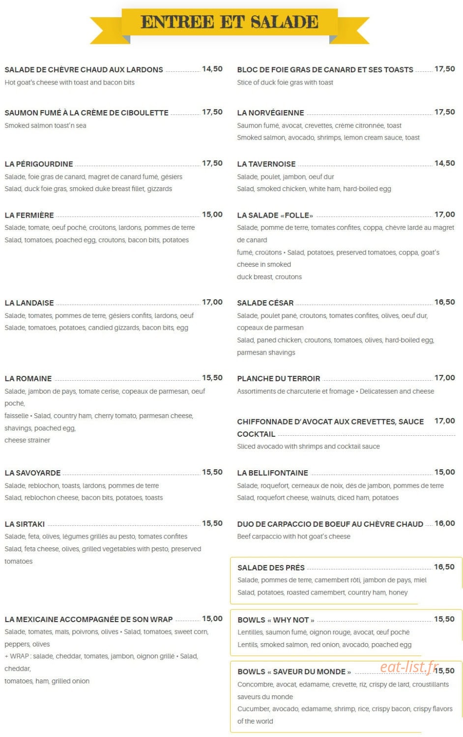 La Taverne — carte page 1